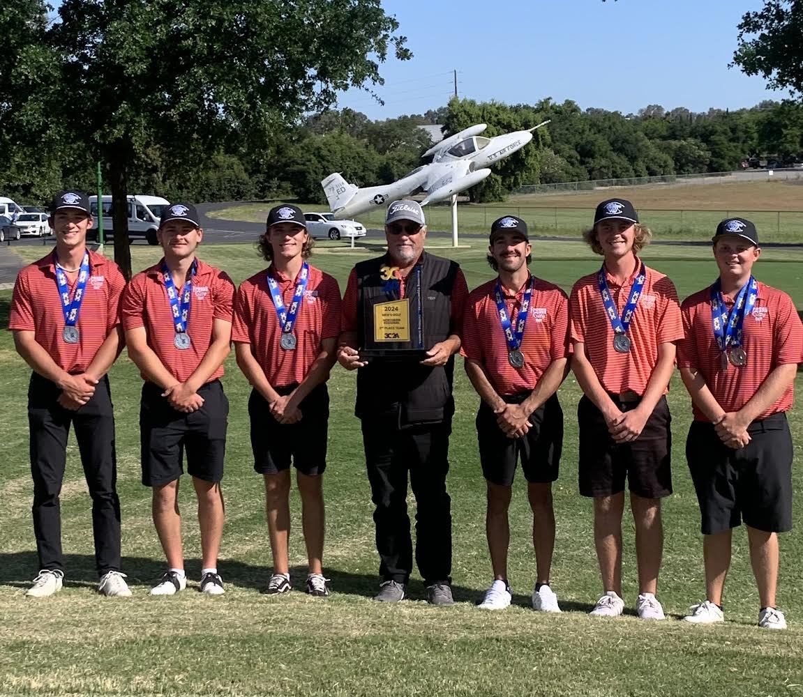 The Men’s Golf team and coach  Tony Caviglia at the NorCal Championship Qualifier on May 6.  Photo from Tony Caviglia. 
