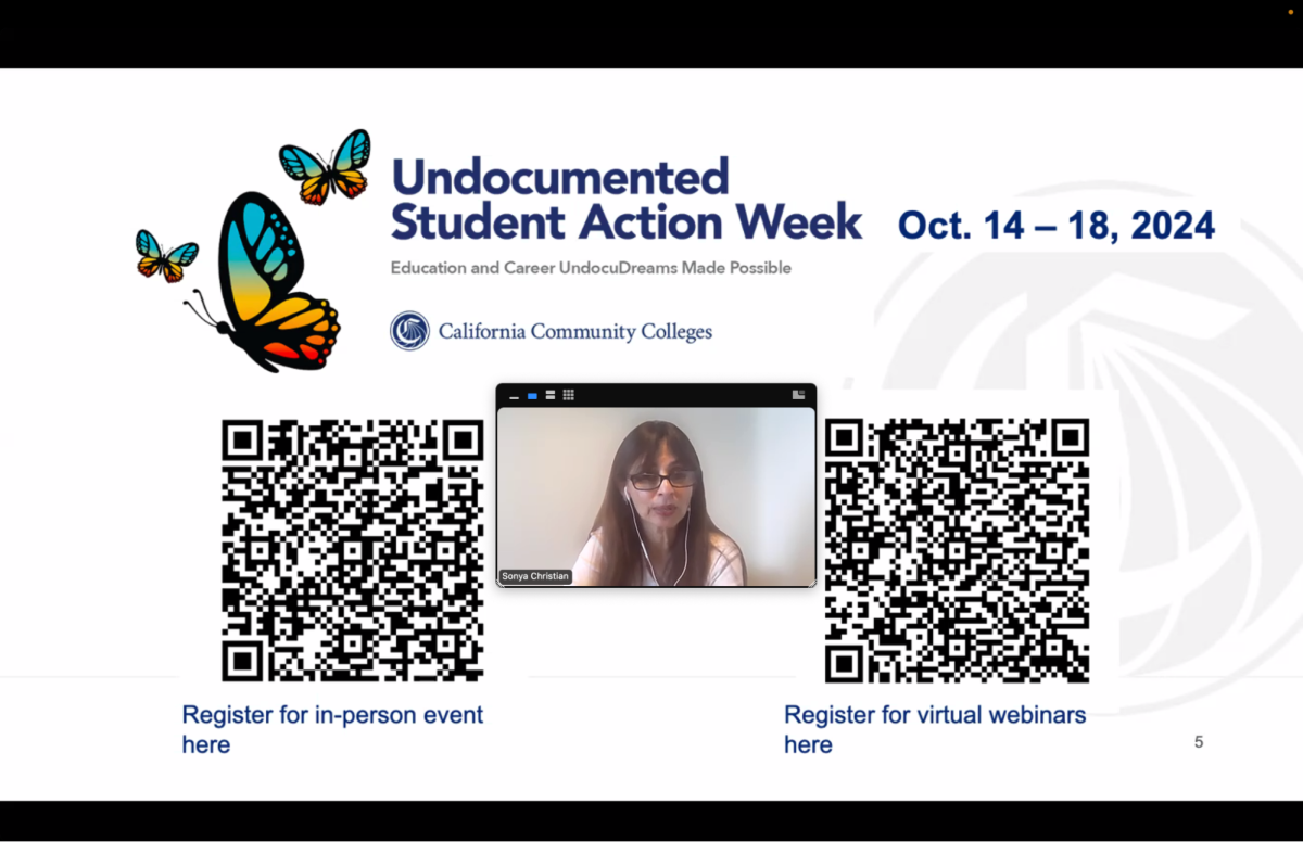 Sonya Christian promotes Undocumented Student Action Week with QR codes in a slideshow presentation on October 1. 
