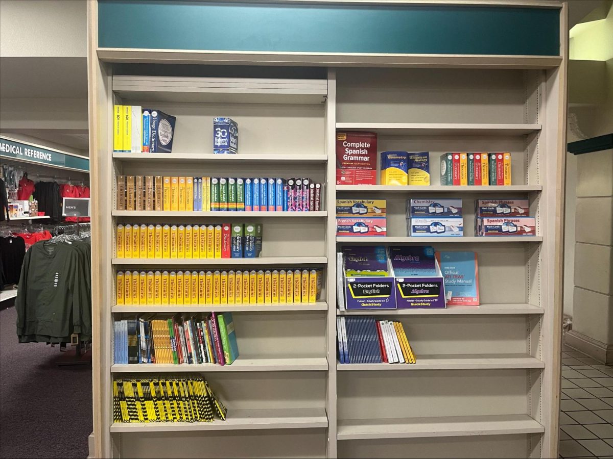 Textbooks and school supplies are displayed prominently at a shelf in the FCC bookstore on Dec. 4.
